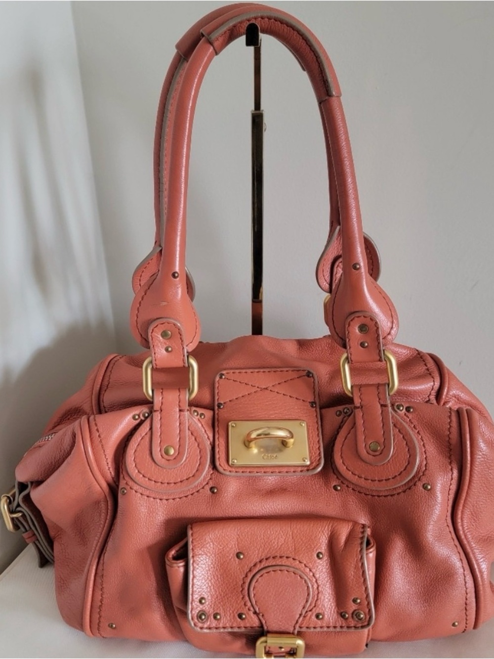 RARE Authentic Chloe Paddington coral Satchel bag with padlock - Picture 3 of 15